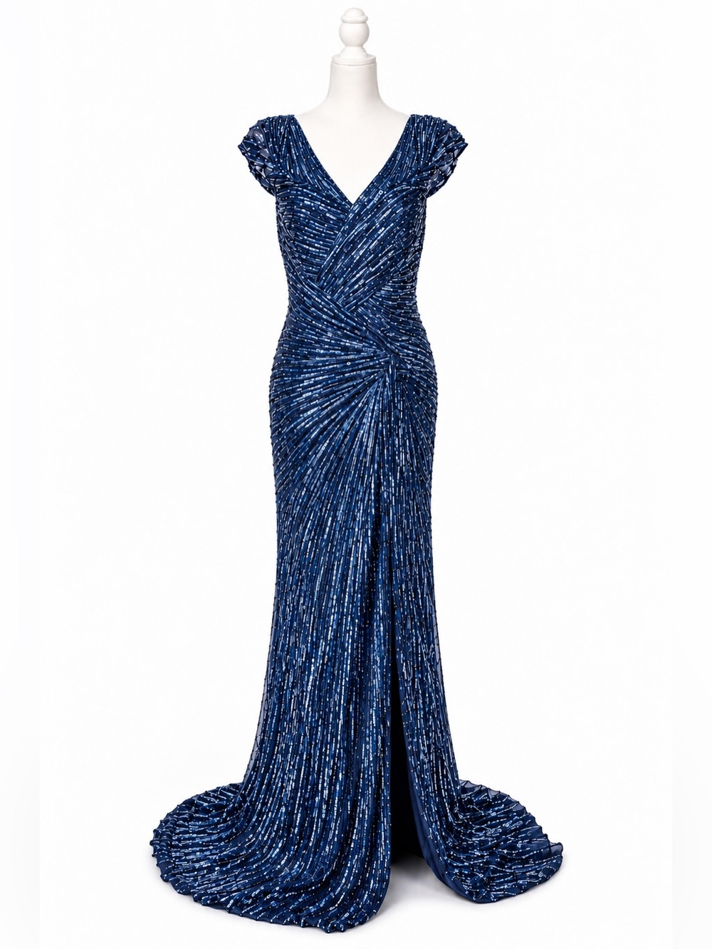 Rene Ruiz Collection Navy Blue Beaded Sequin Evening Gown Size 16